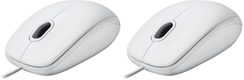 Logitech M100 Wired USB Mouse, 3-Buttons,1000 DPI Optical Tracking, Ambidextrous, Compatible with PC, Mac, Laptop - White (Pack of 2)
