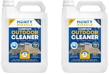 Monty Miracle® Outdoor Cleaner, 5 Litre. Clean & Rejuvenate your Patio, Decking, Fencing, Paths, Driveway, Render & More - Results in 6-10 Minutes! Slip free & eco - conscious. (Offer for 2)