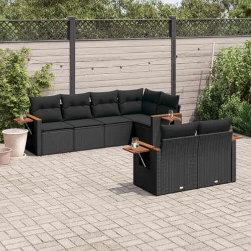 Rantry 7-TLG. Garten Sofagarnitur mit Kissen Gartensofa mit Stauraum Gartenlounge Gartenmöbel Balkonmöbel Loungesofa Rattansofa Ecksofa Loungemöbel Sitzgruppe Gartenset Schwarz Poly Rattan