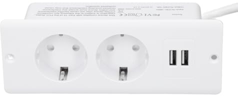 Multiprise encastrée, 2 USB 2 AC 230-265 V Prise encastrée de conférence Ports 10 A Prise plate Multiprise Charges rapide Prise de meuble Station d'alimentation de bureau (WHITE)