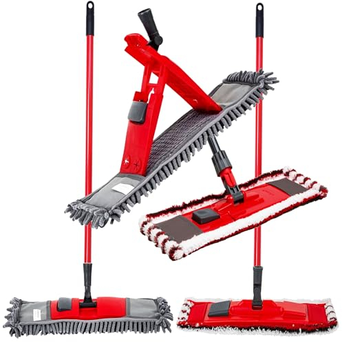 Microfibre Flat & Noodle Head Floor Mops For Cleaning Floors Wet or Dry Dust Mop For Laminate, Vinyl, Tile, Bathroom & Kitchen Mops (Noodle Mop Head & Long Handle, 1 Mop)
