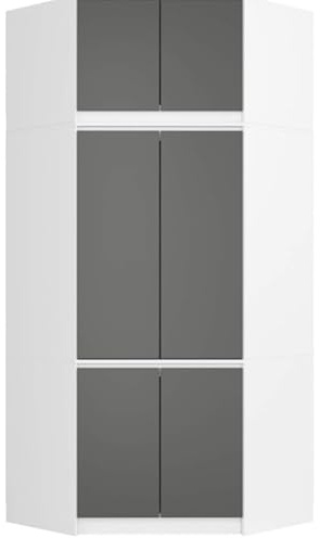 BDW Schlafzimmer Eckschrank mit Verlängerung - Elegant und funktionell - Großes Fassungsvermögen - Vielseitiger Stil - Einfache Montage - 100 cm - 6 Türen, 9 Einlegeböden - Weiß/Grau
