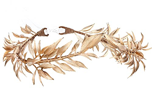 MOSTORY Goldene Griechische Lorbeerkrone Kopfbedeckung, Königliches Stirnband Elfenreif mit Blatt für Damen Königin Renaissance Karneval Cosplay Outfit