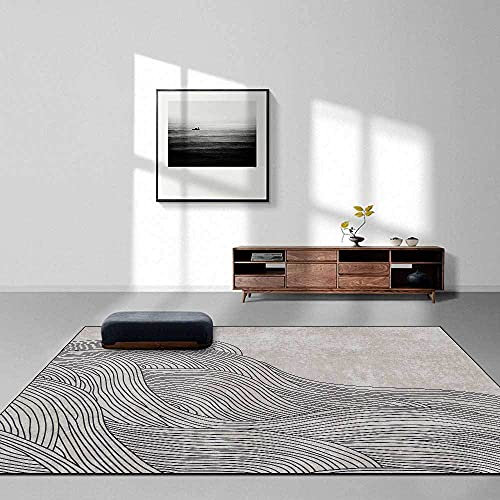 Neuer waschbarer Wohnzimmerteppich, rutschfeste Akzentteppiche, Schlafzimmer-Esszimmer-Flurteppich, weicher Kurzflorteppich, moderne abstrakte Linien, Schwarzgrau, 120 x 170 cm Learned extensively