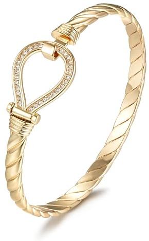 THE BLING KING Gold Bangle for Women – 6mm Closed Loop Bracelet with Clear CZ Stones, 8-Inch, 29g – PVD Gold Plated Ladies Bangle