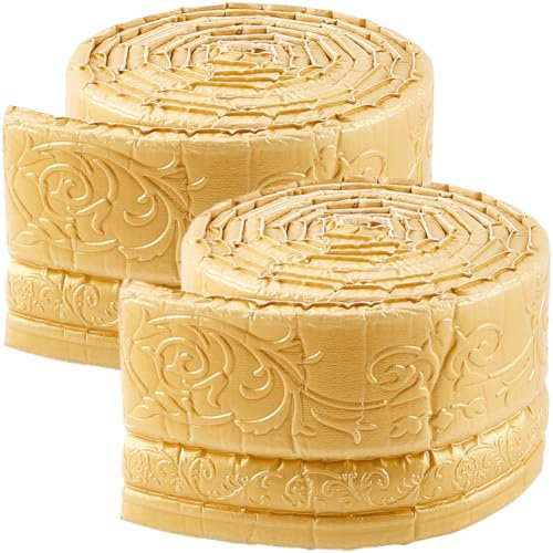 GORGECFAFT 2 Rouleau 2.3mX10cm Moulure de Couronne Bordure de Miroir Autocollante Cadre de Ligne Base Murale Bordure Murale 3D Bordure de Papier Peint Flexible en Mousse Plinthe de Plafond
