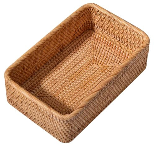 BUGUUYO Handgefertigter Rattankorb Rechteckig Mittlere Nachhaltiger Aufbewahrungskorb Für Haushalt Spielzeug Snacks Und Kleinigkeiten Organizer Körbchen