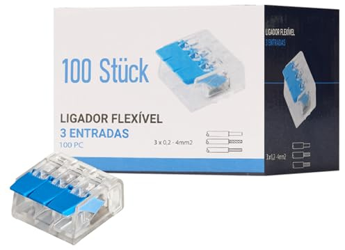 Maxled, Light is Led! 100 Stycken Compact-Kopplingsklämmor 3-Steg för Alla Ledartyper Världen över, Fast Tråd 0.2-4mm², Anslutningsklämpar Strimlat Tråd: 0.14-4mm² 413