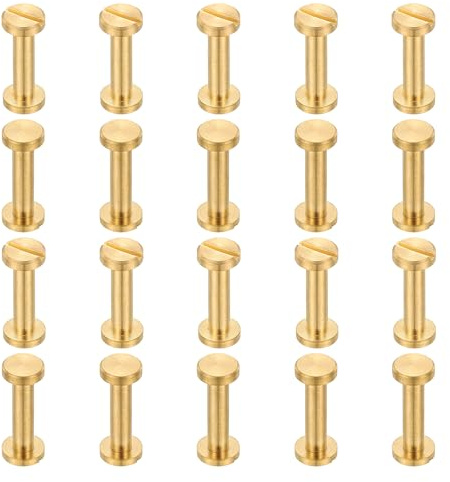 PATIKIL Vis Chicago, 20 Jeux M4x13mm Laiton Poli Plat Femelle Vis Chicago Vis Poste De Fixation Vis Rivets Pour Leather Belt Scrapbook Photo Albums, Or