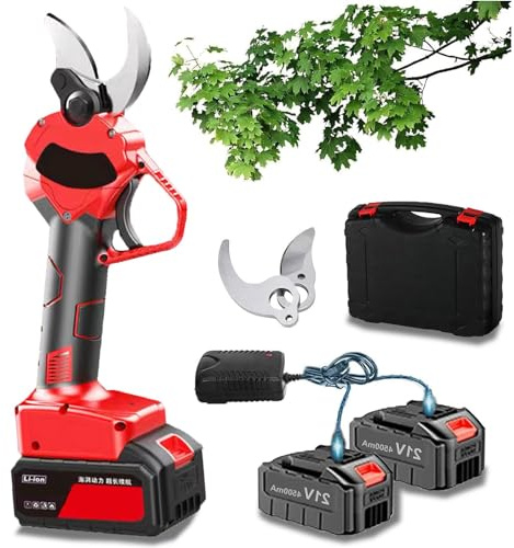 ZJHESXV Electric Pruning Shears, 1.37'' Cutting Diameter Cordless Tree Pruner with 2 Pcs 1.5Ah Rechargeable Batteries & Replacement 2 Blade, Professional Gardening Pruner,Incision 3.0-3.5cm