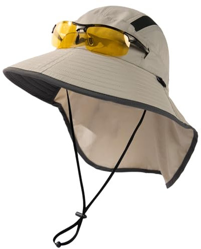 TOP-EX XL/XXL Unisex Sonnenhut Herren Breite Krempe Sonnenschutzhut mit Nackenschutz Sonnenbrillenhalter Outdoor Safari Sommerhut Wasserdicht & Faltbar Hellgrau L/XL