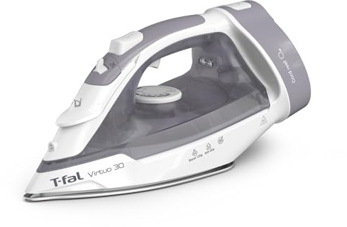 T-Fal Virtuo Steam Iron for Clothes with Retractable Cord, Portable Iron and Steamer for Clothes, Ceramic Nonstick Soleplate, 1500 Watts, Anti-Drip, Auto-Off, Scratch Resistant, Grey