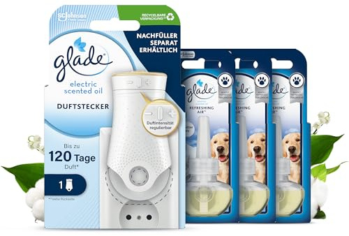 Glade Electric Scented Oil, Elektrischer Raumduft, Halter + 3 Nachfüller | Elektrischer Raumduft mit Duftöl inkl. 2 Nachfüller, Refreshing Air