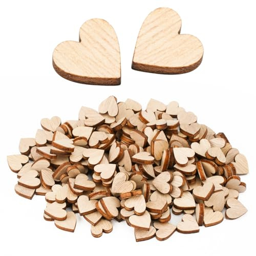 Holzherzen Deko, 12mm, Natürlich Unbemalt, 200 Stück | Geschliffen, Tragbar, Für DIY Crafts, Hochzeit Valentinstag Geburtstag, Karte Machen Tabletop Dekoration