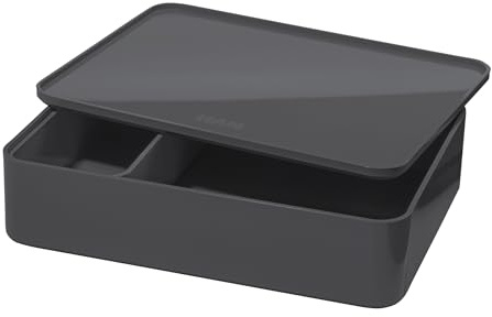 HAN Schubladenbox Allison SMART-ORGANIZER Utensilienbox mit Innenschale und Deckel/Serviertablett, stapelbar, für Büro, Schreibtisch, Badezimmer, Küche, möbelschonende Gummifüße, 1110-191, dunkelgrau
