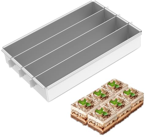 Jokapy Battenberg Cake Pan Rectangular Adjustable Cake Tin for Food Baking 10 x 6 Cake Baking Ring Aluminum Alloy Movable Squares Trays for Wedding Birthday Christmas