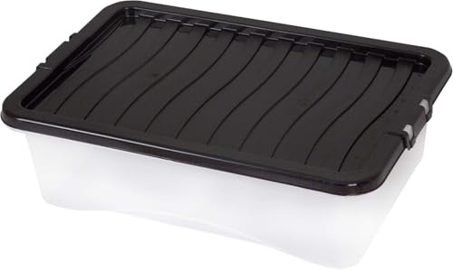 VIVAAS 32L Under Bed Storage Box with Lid Plastic Underbed Storage Boxes Clear Stackable Container for Organising School, Home, Office Storage Solution (1)