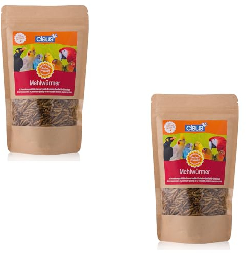 Claus Mehlwürmer | Doppelpack | 2 x 75 g | Ergänzungsfuttermittel für Ziervögel | Wertvolle Proteine | Hoher Anteil an Omega 3 und Omega 6 - Fettsäuren | Schonend getrocknet