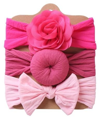 Baby pannband elastiskt pannband 3 stycken baby flicka nylon pannband småbarn hårband turban pannband baby hårband bågar barn hårdekoration, för nyfödda småbarn, blandad färg F