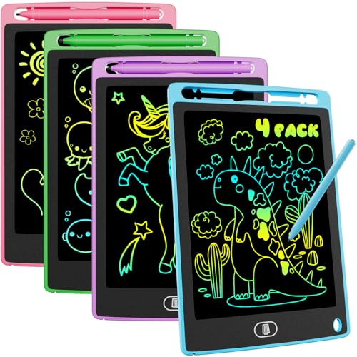 4 Pack Tableta Escritura LCD Color, Electight 8,5 Pulgadas Tablet Escritura Pantalla Colorido Infantil con Borrable y Bloqueo Función, Regalo Cumpleaños para 3-7 Años (Verde, Azul, Rosa, Morado)