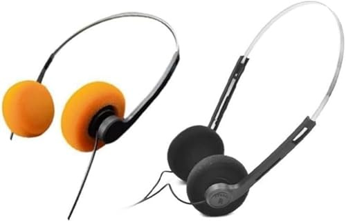 2 Stück Retro On-Ear-Kopfhörer, kabelgebunden, Stereo-Kopfhörer, leicht, tragbar, mit verstellbarem Kopfband, Kassettenspieler, Over-Ear (Orange und Schwarz)