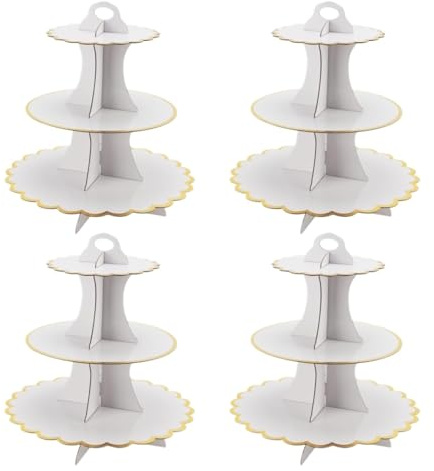 DANNMPX Alzata per Torte Confezione da 4 Supporti Rotondi for Torte in Cartone, A 3 Livelli, for Cupcake E Dessert Alzatina per Dolci