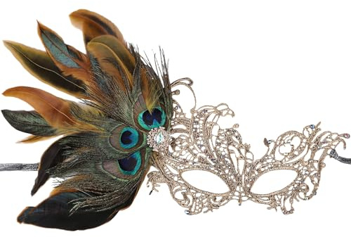 ETOFETE Purpurne Venezianische Augenmasken für Frauen Faschingsmaske Maskenball Kostüm Handgemachte Masken aus Pfauenfedern und Spitze aus den 1920er Jahren mit glitzernden