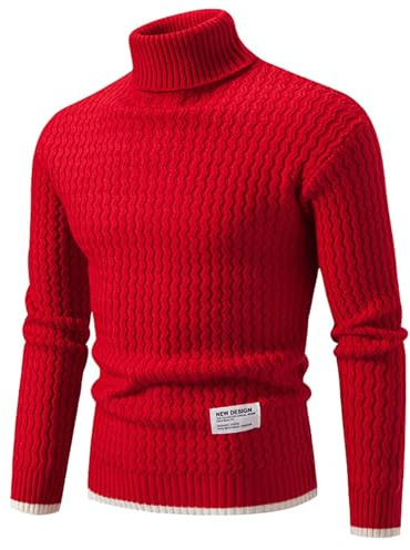 Pull Col Rouler Homme Chaud Pull Hiver en Tricote, Pullover Coupe Confortable Slim Fit Pulls Camionneur éPais Manches Longues Sweater Col Roulé Basique Anti-Bouloche Chaud Torsadé Classique