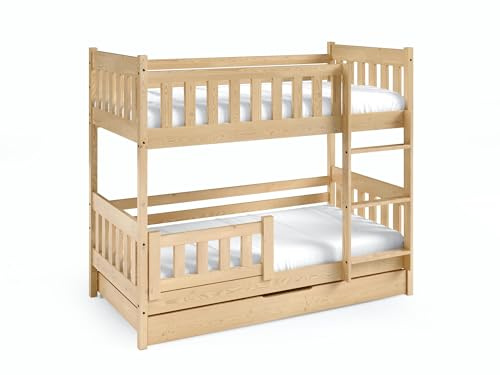 FURNLUX Etagenbett LILA, 168x86x141 cm, Kinderbett, Hochbett, Beige, Modern, mit Schublade, Kiefernholz, Schlafbereich 80x160 cm