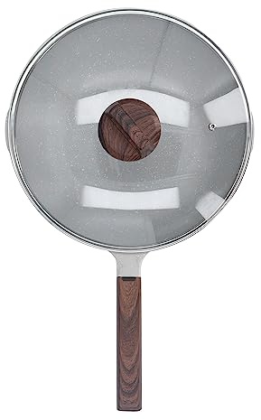 Pilipane Sartén Sartén Antiadherente Sartén para Saltear Gran Capacidad Distribución Uniforme del Calor Mango Largo Olla de Cocina de Aleación de Aluminio de 30 cm con Tapa para Uso en la