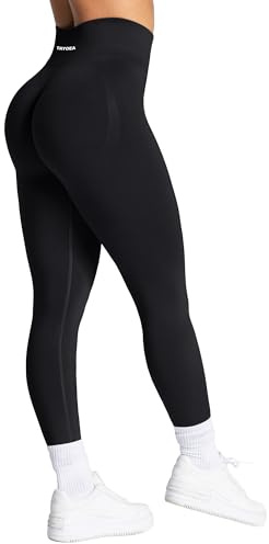 TAYOEA Gym Leggings for Women UK with Tummy Control - Butt Lifting Scrunch Bums Yoga Pants No Front Seam, Squat Proof Seamless Compression Sports Leggins Black,S