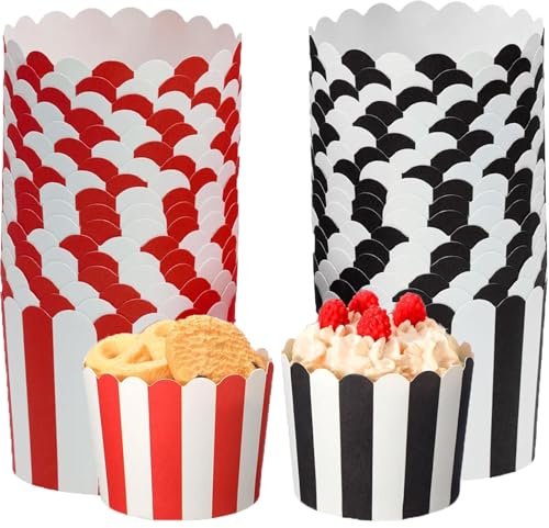 Lot de 100 mini moules à muffins en papier sulfurisé - Gadgets pour mariages, anniversaires, bonbons et gâteaux - Noir et rouge