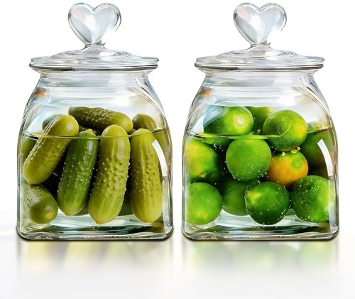 HomeyHoney Deko Glas mit Herzförmig Deckel, Candy Bar Gläser 2er Set