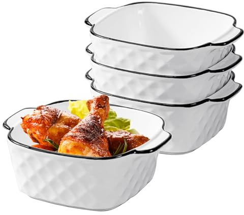 Kottwca 4PCS Individual Pie Dishes, 5.7'', 400ML Lasagne Dish | Oven Dish with Handles, Ceramic Baking Dishes, Oven-Safe & Microwave-Safe