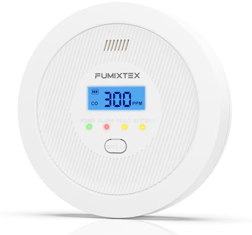 FUMIXTEX Carbon Monoxide Detector,10 Year Sensor Life CO Alarm,1 PCS | Replaceable Batteries Powered,LCD Display,Test/Mute Button,Meet EN50291 Standard,Standalone
