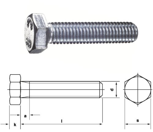 Dresselhaus Sechskantschrauben 8.8 mit Gewinde bis Kopf DIN EN ISO 4017 (ehem.DIN 933), M 8 x 40 mm, galvanisch verzinkt, 200 Stück