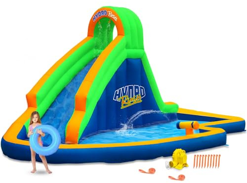 Blast Zone Hydro Rush - 19'x11' Inflatable Water Slide+Blower - Splash Area - Water Cannon - Climbing Wall