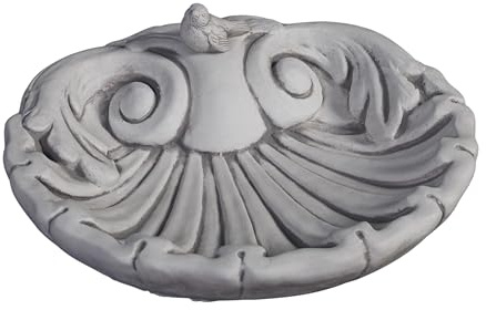 gartendekoparadies.de Aufwendig Verzierte Vogel-Tränke aus Steinguss, H. 16 cm, 48 x 48 cm, 18 kg, Grau, Frostsicher für Außenbereich