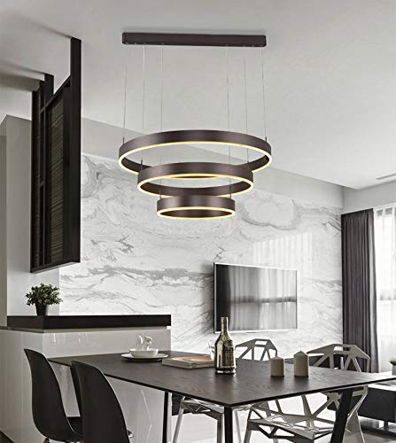 Eurotondisplay 6053OO-3 Ringe LED Pendelleuchte Pendelampe Deckenlampen mit Fernbedienung dimmbar Lichtfarbe/Helligkeit einstellbar warmweiß kaltweiß Lampen Leuchten A+ (6053O-3 Ringe)