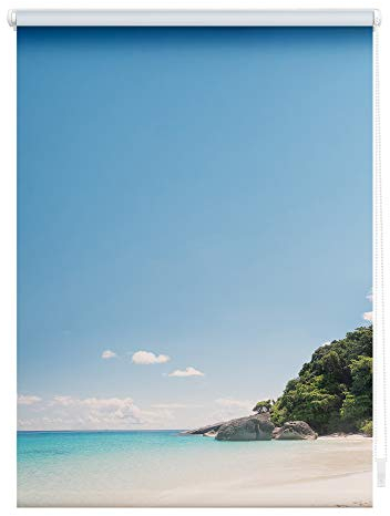 Lichtblick Klemmfix Tageslicht-Rollo mit Motiv, ohne Bohren, Blickdicht, Seitenzugrollo, Made in Germany, Südseeinsel - Blau 100 x 150 cm (B x L)