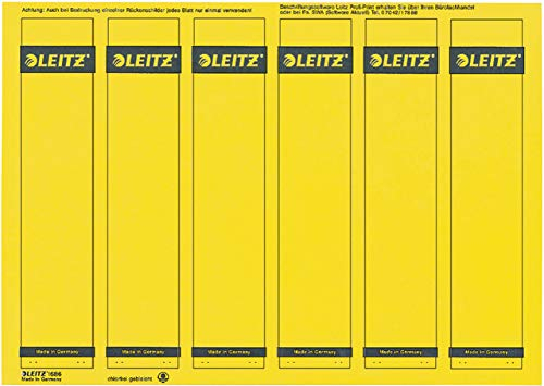 LEITZ® Rückenschild, auf A4-Bogen, selbstklebend, Papier, schmal/kurz, 39 x 192 mm, gelb (150 Stück), Sie erhalten 1 Packung á 150 Stück