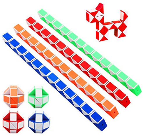 Würfel Spielzeug 12 Stücke 24 Blöcke Magische Geschwindigkeit Würfel Schlange Magische Schlangen 3D IQ Spielzeug - für Kinder und Erwachsene (Zufällige Farbe)