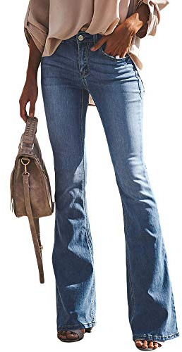 YAOTT Mujer Vaqueros Acampanados Skinny Push Up Pantalones Elástico Jeans Cintura Alta Azul 1 S
