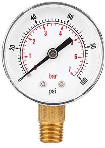 Pressure Gauge, 50mm 1/4 BSPT Thread Brass Pressure Meter Air Pressure Gauge Bottom Connect for Fuel,Air,Oil,Gas,Water(0-100psi 0-7bar)