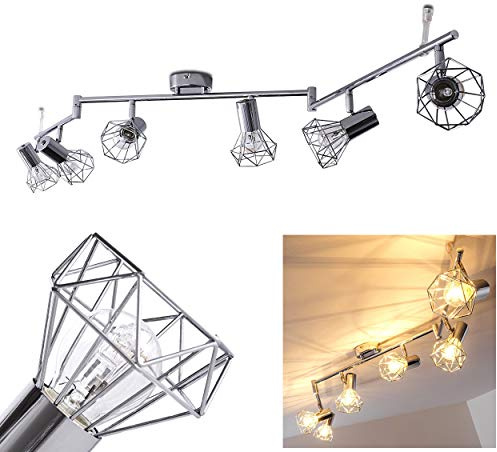 HOFSTEIN Deckenleuchte Orebro, verstellbare Deckenlampe aus Metall in Chrom, Leuchte im Industrial/Retro/Vintage-Design, Lichteffekt durch Gitter-Optik, 6 x E14, Wohnzimmer, Esszimmer, Schlafzimmer