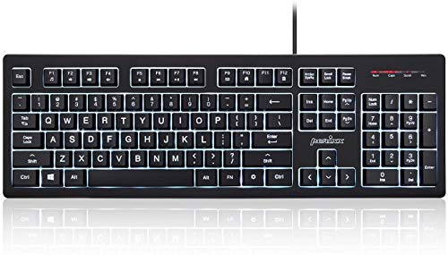 perixx PERIBOARD-329 Wired USB Backlit Keyboard, Big Print Letter with 7-Color Illuminated LED, X Type High Scissor Keys, Black, US English Layout (11663)