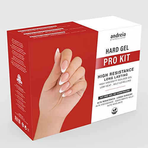 Andreia Professional Hard Gel Nail Kit PRO with Hard Gel Clear, French Builder White, Ultrabond Nail Primer, Top Coat, Extra Glow, Prep Clean Cleanser, Washable Nail File, Towel & Gel Builder Brush