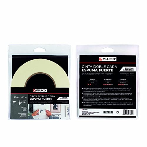 MIARCO 30810 - Cinta doble cara DF-1500 Espuma Fuerte Interiores 19mm x 10m