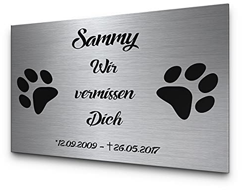 CHRISCK design Schöne Hundegrabstein in 30 x 20 cm | Tiergrabstein Grabschmuck aus Edelstahl | Grabplatte mit personalisierter Gravur für Hunde, Katzen, Haustiere