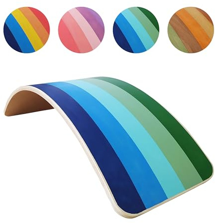 SmartToys4U Holz-Balancierbrett Kinder Montessori Kleinkind Wackelbrett Autismusfreundlich Sensorik Spielzeug Kinder Natürliches Holz Gebogene Wippe Yoga Fitness Brett für Erwachsene (Aqua)
